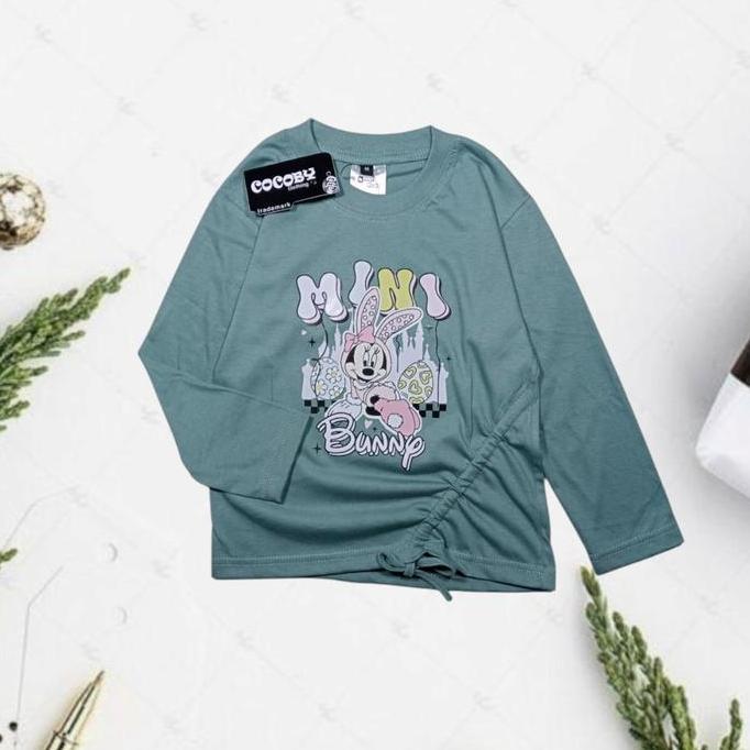 Baju kaos serut anak cewek atasan kekinian tangan panjang usia 1-9 tahun