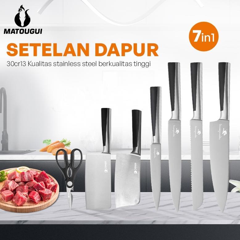 CUCI GUDANG MATOUGUI Set Pisau Dapur 7 Pcs Pisau Roti Pisau Daging Pisau Tulang Pisau Buah Stainless