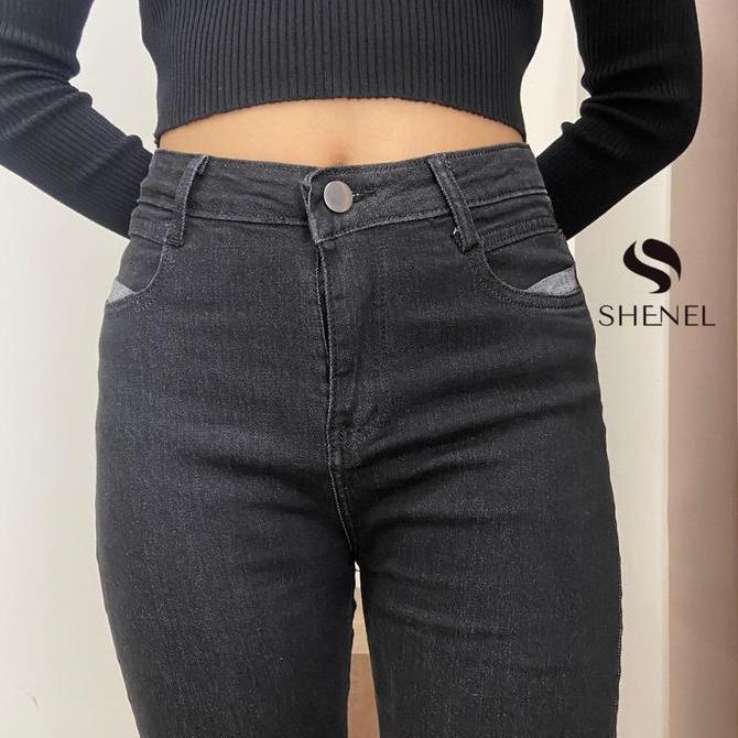 PR0M0 Shenel | Hailey Celana Jeans Wanita Highwaist Stretchy Jeans Melar Kaki Lipat Celana Jeans Pan
