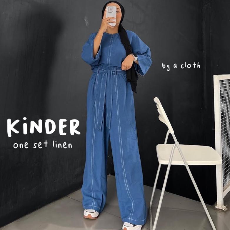 TERBARU Kinder Set Linen - One Set Wanita - Baju Wanita - Blouse Wanita - Celana Kulot - Baju Setela