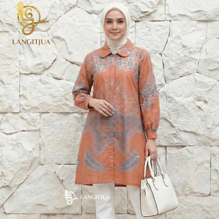NEW PRODUCT LANGITJUA - RIANTI 02 TUNIK BATIK KERAH KEMEJA | BAJU KONDANGAN WANITA SIZE M L XL 2XL 3