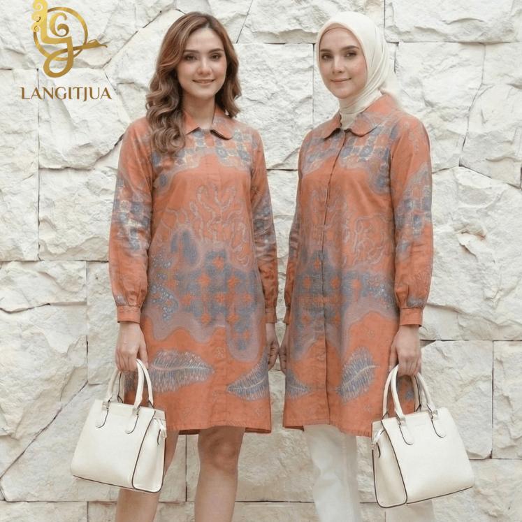 New Deals Langitjua - Rianti 02 Tunik Batik Kerah Kemeja | Baju Kondangan Wanita Size M L Xl 2Xl 3Xl