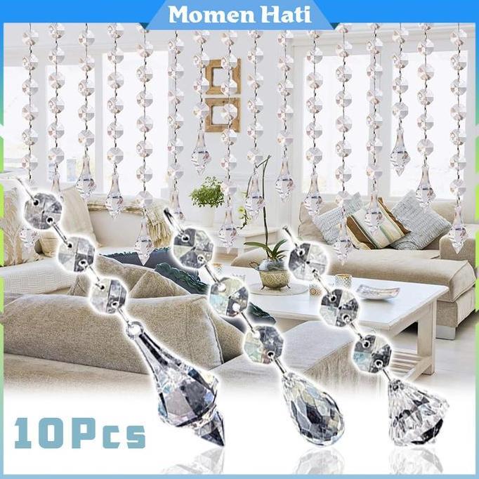 FRONGCHI 10Pcs Tirai Manik Kristal Kaca Tirai Manik Kristal Mengkilap Tirai Crystal Acrylic