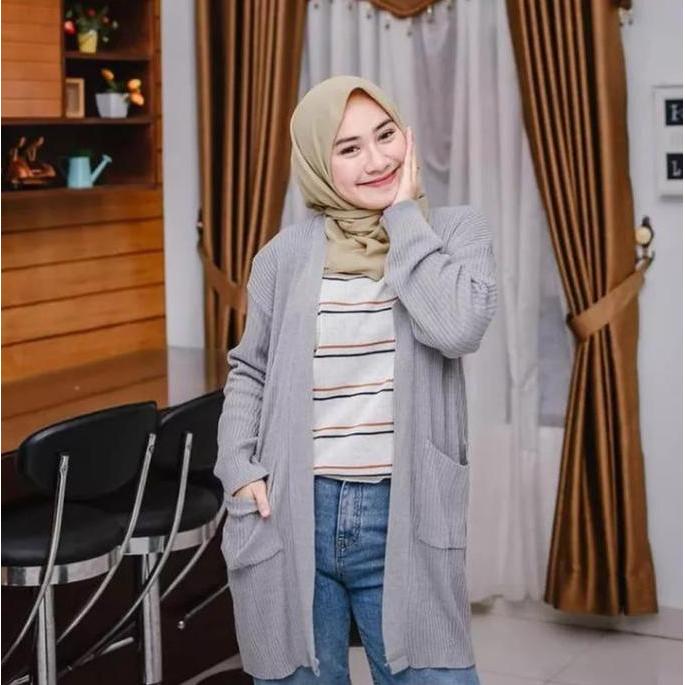 Belle Cardy Cardigan Rajut Wanita Oversize L-Xl Bahan Halus Kancing Basic Batwing Hitam Dasar Kardig