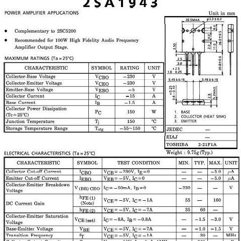 Odio- Transistor Tr Toshibaa 2Sc5200 - 2Sa1943 Tr Toshiba 2Sc 5200 2Sa 1493 Transistor Tr Final Sc52