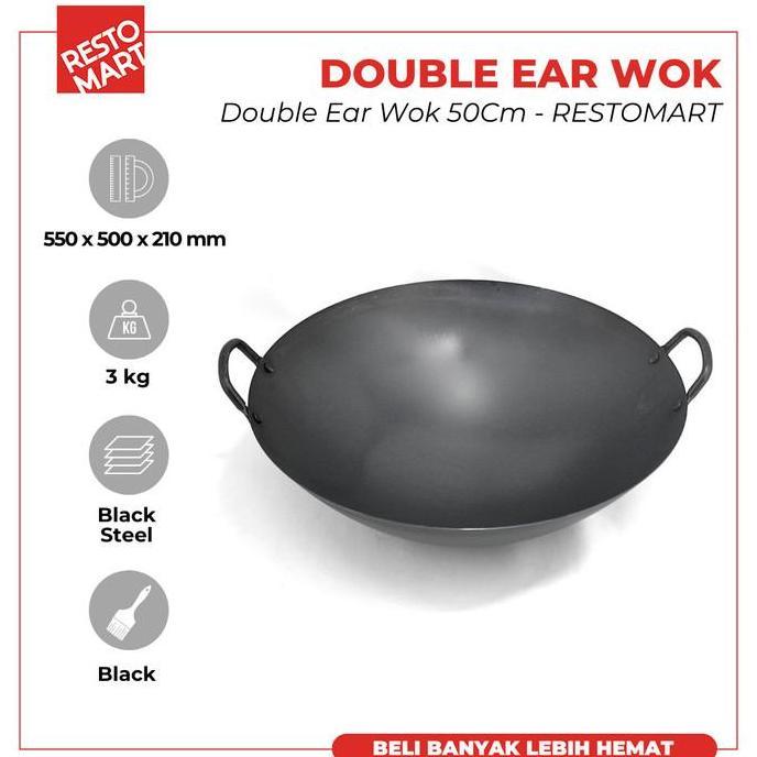 Wajan Baja Pre Seasoned / Kuali / Wajan Black Steel / Double Ear Wok 50 cm (2291084) (F12)