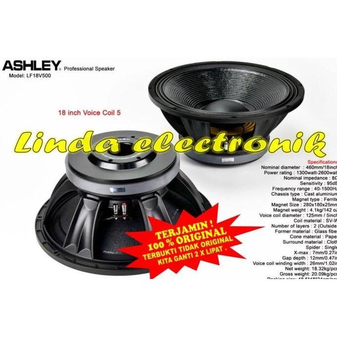 SPEAKER ASHLEY 18 INCH LF18V500 VOICE COIL 5 INCH 1300-2600 WATT