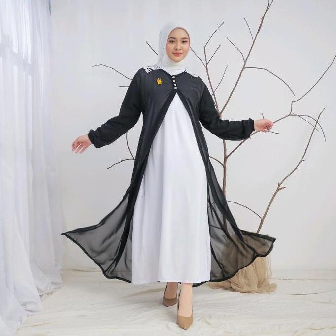 (Hallovin) Hafizah Dress Outer Ceruti Inner Jersy Premium Fashion Muslim Wanita By Hallovin