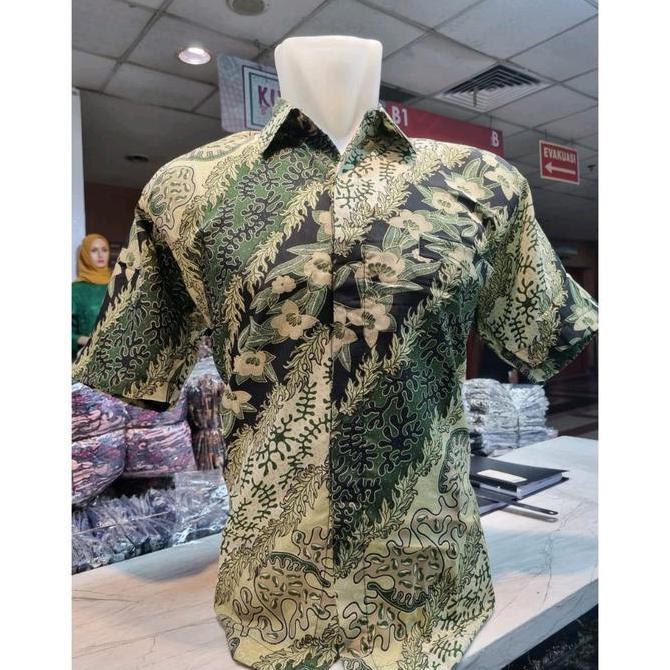 Hadirpopuler- Setelan Baju Couple Kebaya Tunik Payet Sage Green Dan Kemeja Batik Pria Atasan Kondang