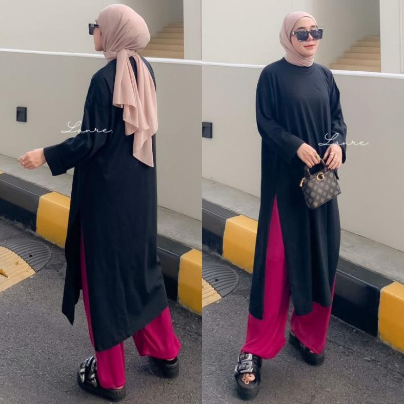Nuna Tunik Busui - Midi Dress Busui High Slit - Tunik Jumbo Bahan Kaos - Atasan Warna Putih Agustusa