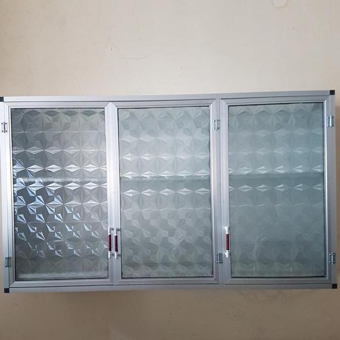 rak gantung lemari dapur kitchen set atas aluminium kaca 3 tu + tempat piring