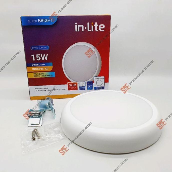 Downlight Led 15W 15 Watt Inbow Outbow Inlite Tricolor Adjustable Inlite INDS608-AC 3000/4000/6500K 