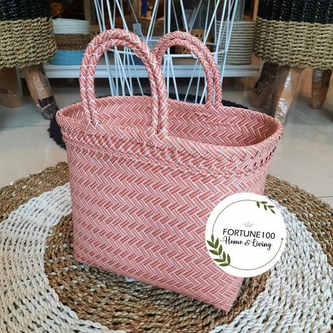 Newstockcik- Tas Lurik Polos Premium / Tas Anyaman Plastik / Tas Hampers Size S E31