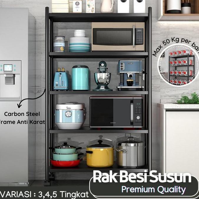 Rak Penyimpanan Dapur Lemari Sayur Besi Piring Meja Stainles Minimalis