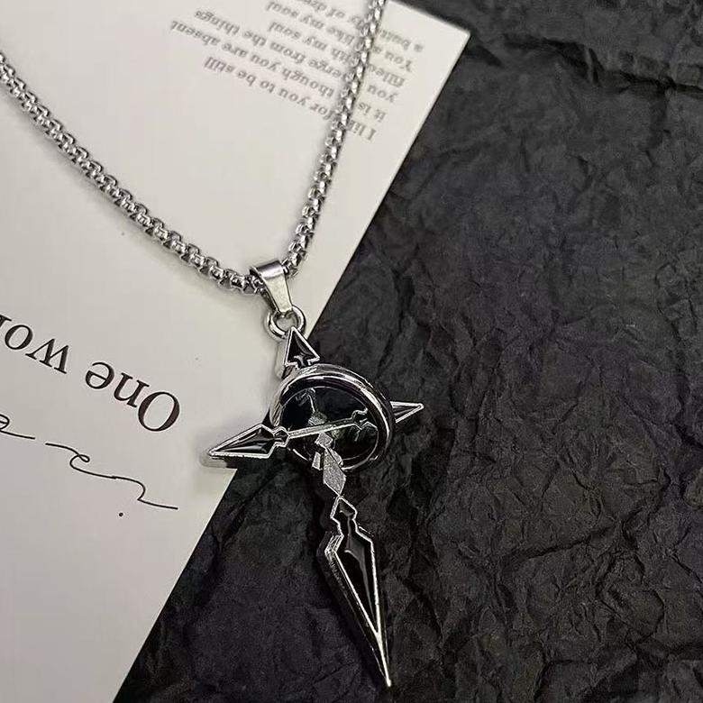 Diskon Auravibe-Kalung Ring Titanium Unisex, Model Salib Anime Trendy - Cocok Untuk Sehari-Hari