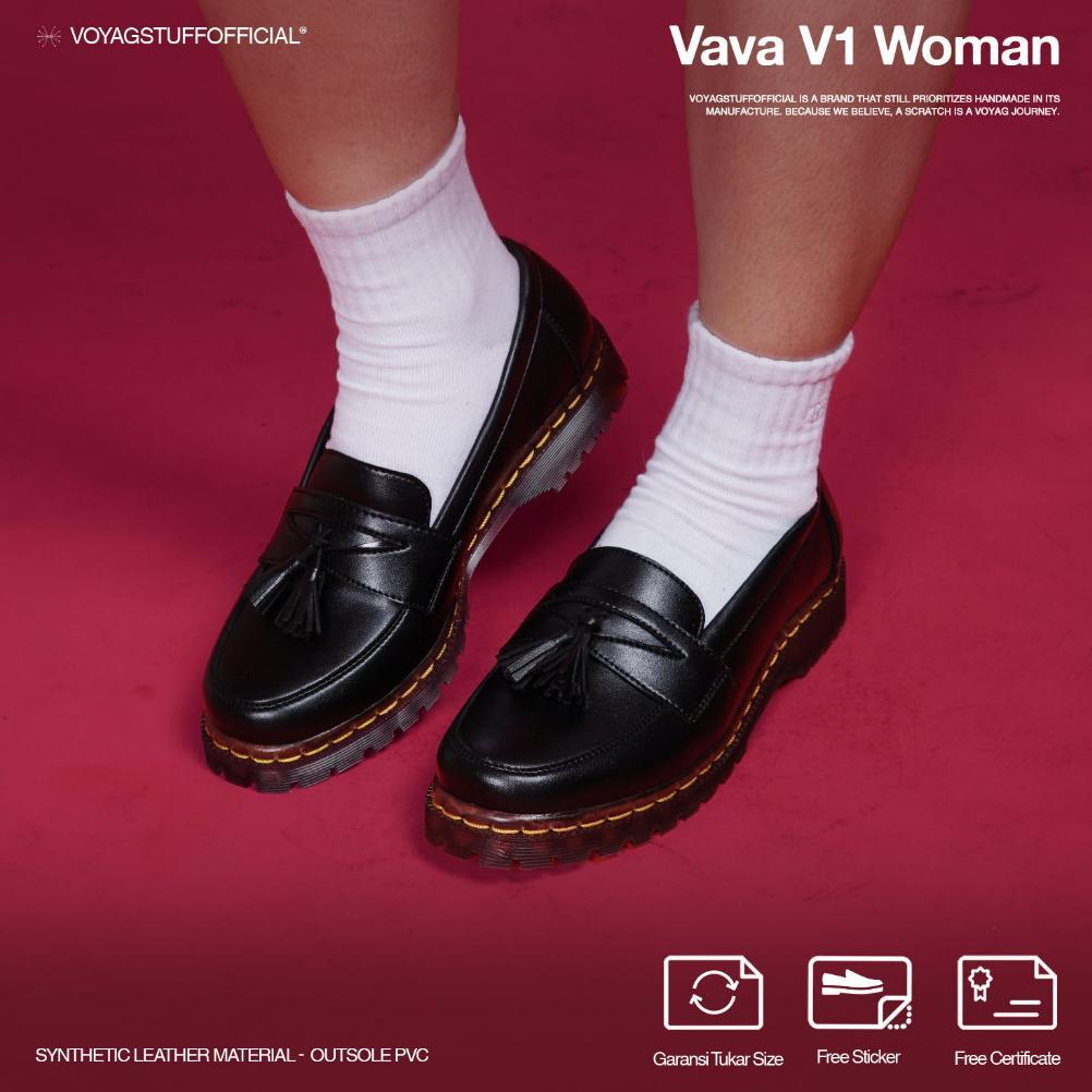 Official Voyagstuffofficial - Penny Loafers Vava V1  Black Kulit Wanita