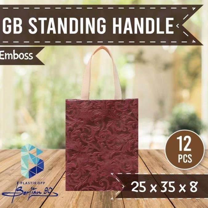 Goodie Bag standing handle emboss 25 x 35 Tas Spunbond Tali emboss