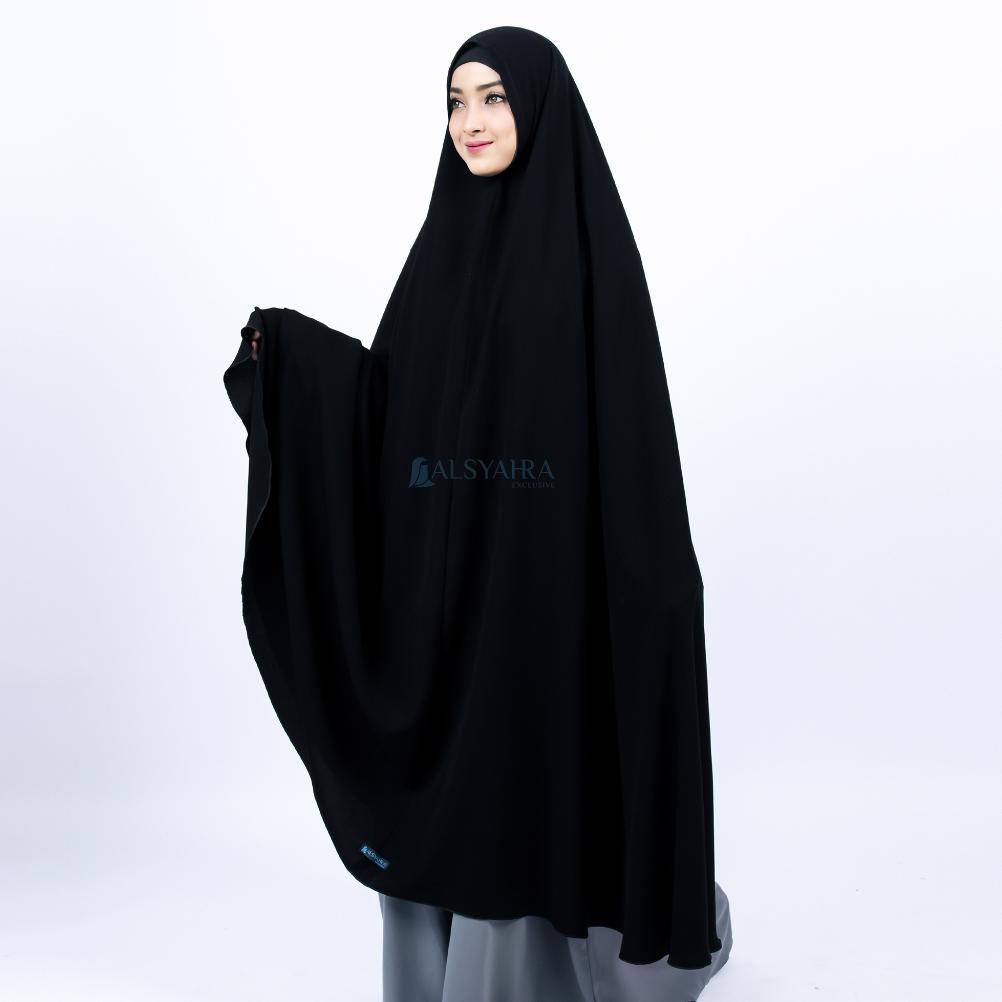 TERMURAH Alsyahra Exclusive - Set Long Khimar Like Mukena Haramain Niqab Bandana Jetblack