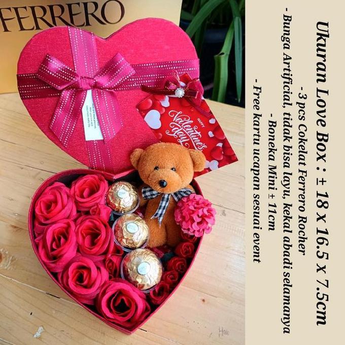 LOVE BOX BUKET BUNGA COKLAT FERRERO ROCHER