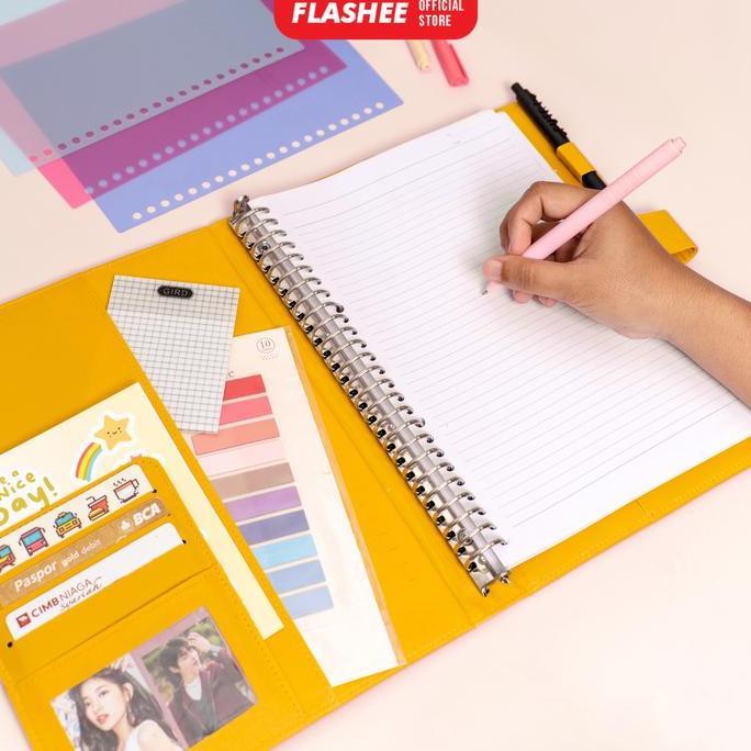 Stack- Binder Kulit Polos Eksklusif 26 Ring Organizer Kertas B5 Hitam