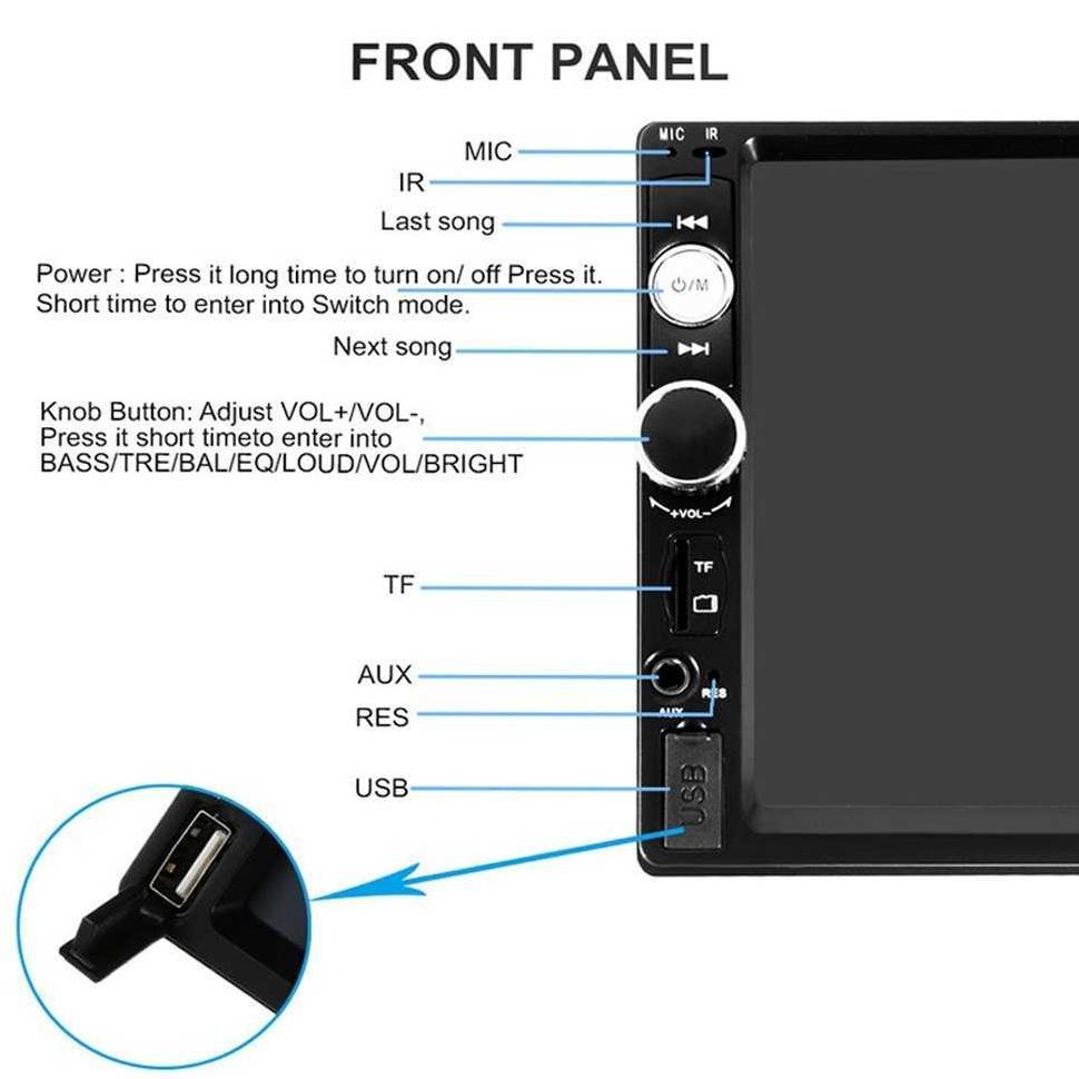Double Din Tape Audio Mobil Media Player Mp5 Bluetooth 7" Layar Sentuh Fm Radio Remot Efek Suara