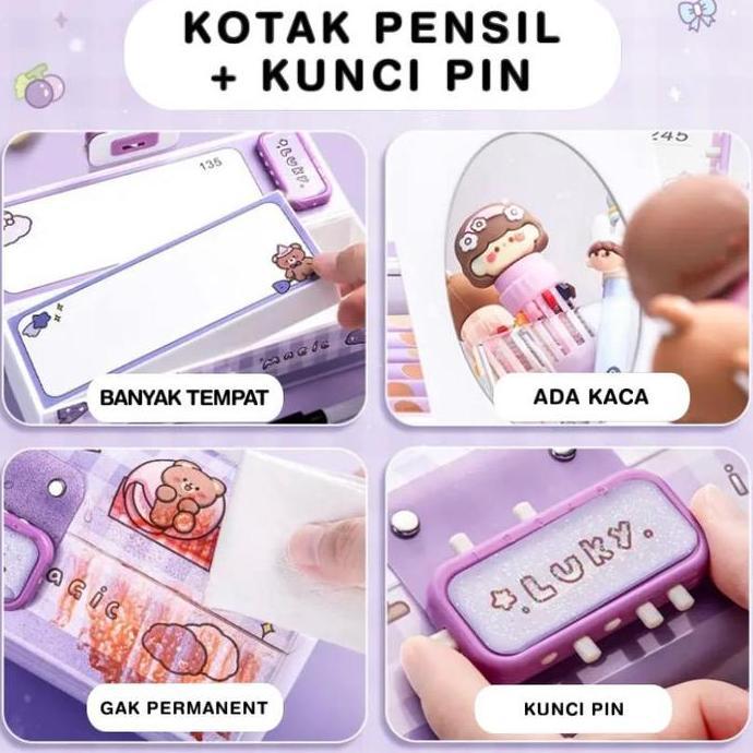 Stationery- Bos Kotak Pensil Plastik Kode Whiteboard + Kunci Pin/Kotak Pensil Kode/Pencil Case Stati