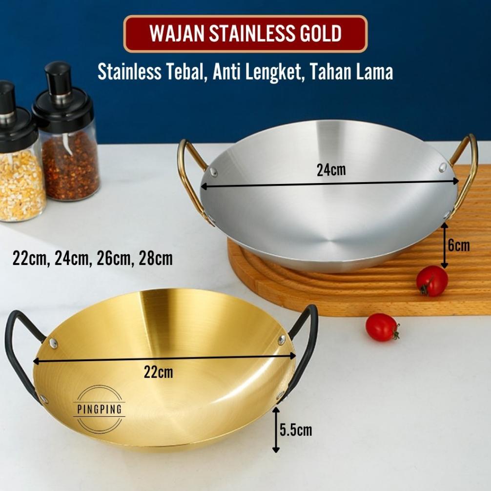 Ready Wajan Stainless Gold Gagang Black / Wajan Kuali Stainless Steel