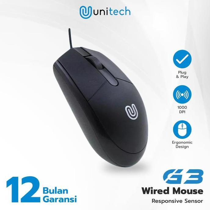 Optical Mouse G3 Unitech Wired USB 1000DPI