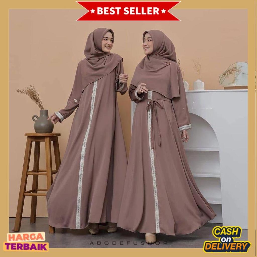 Terlaris Abaya Palestina Wolfis Super Premium/Gamis Abaya Wanita Maxi Jumbo Ful Renda Kekinian/Gamis