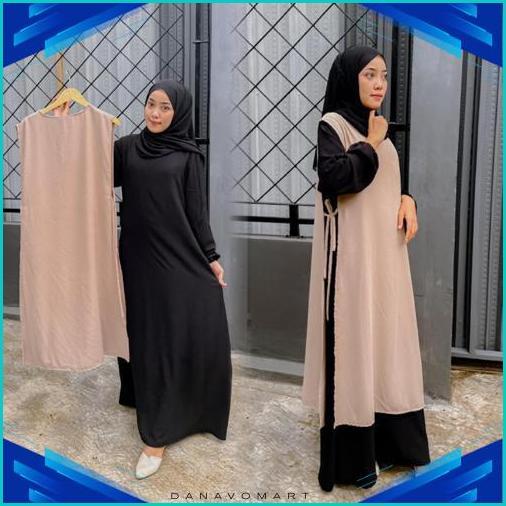 Exclusive Safira Abaya Hitam Coksu Turkey Gamis Syari Muslimah Bahan Crinckle Coksu Kombinasi Hitam 