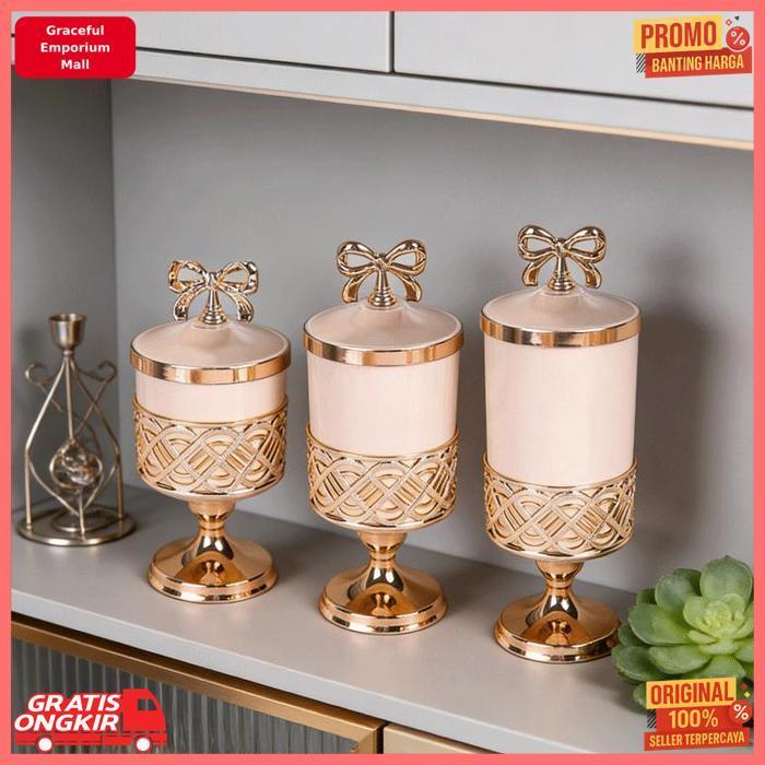 Termurah Keranixy 3Pcs Toples Lebaran Elegan Set Wadah Kue Kering & Hiasan Meja Ramadhan Yang Mewah 