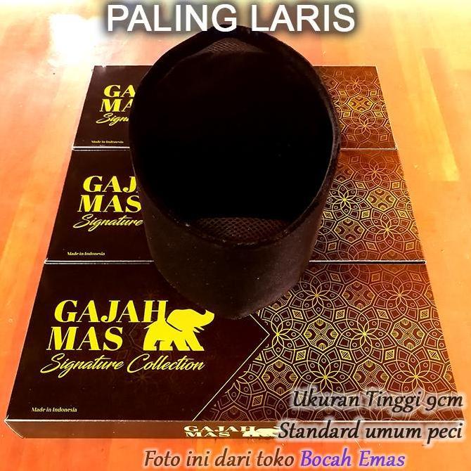 Kopiah Dewasa Gajah Mas Hitam Songkok Polos Peci Nyaman Muslim Haji Motif Kain Beludru Berkualitas T
