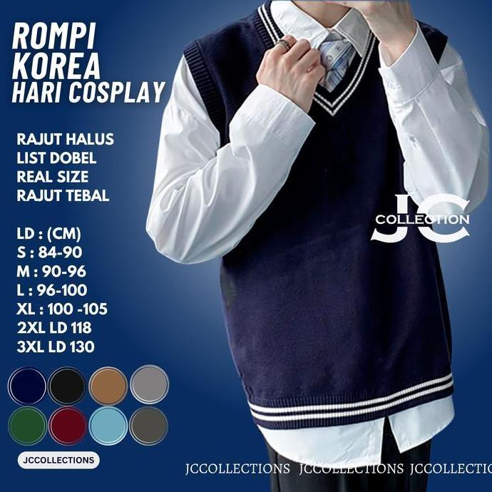 Rompi Pria Rajut Korean Look Vneck List Putih Hery / Vest Korea List Herry.potters  Sweater Rompi