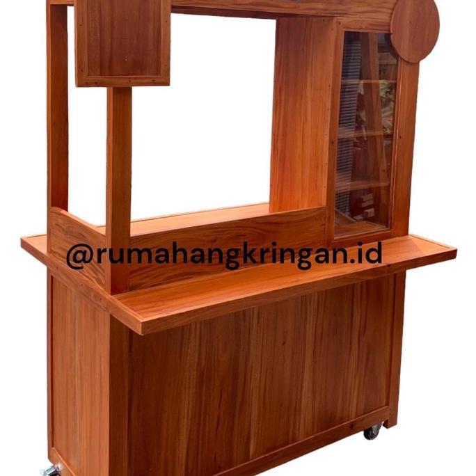 Terlaris Gerobak Booth Minuman Custom, Gerobak Teh Poci, Booth Minuman Kekinian - Kayu Mahoni ( Grat