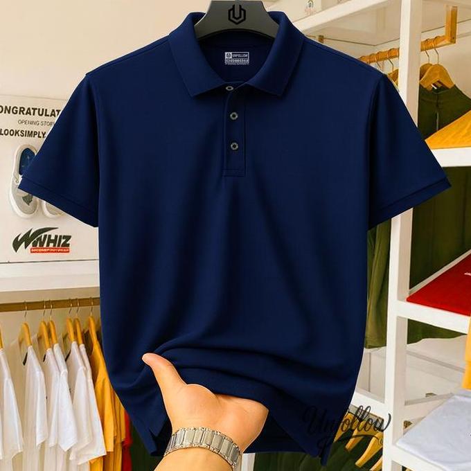 Unfollow - Baju Kaos Polo Kerah Lengan Pendek Polos Hitam Unisex Pria Wanita Bahan Katun Pique Premi