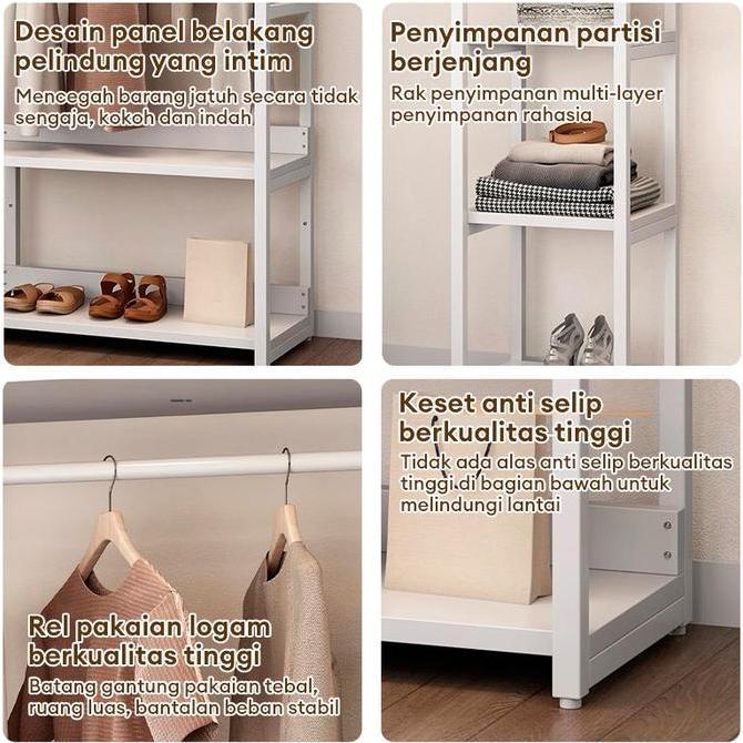 Promo Fufu Lemari Gantungan Baju Multifungsi Rak Penyimpanan Pakaian Kayu Dan Besi - Hemat Ruang, Pr