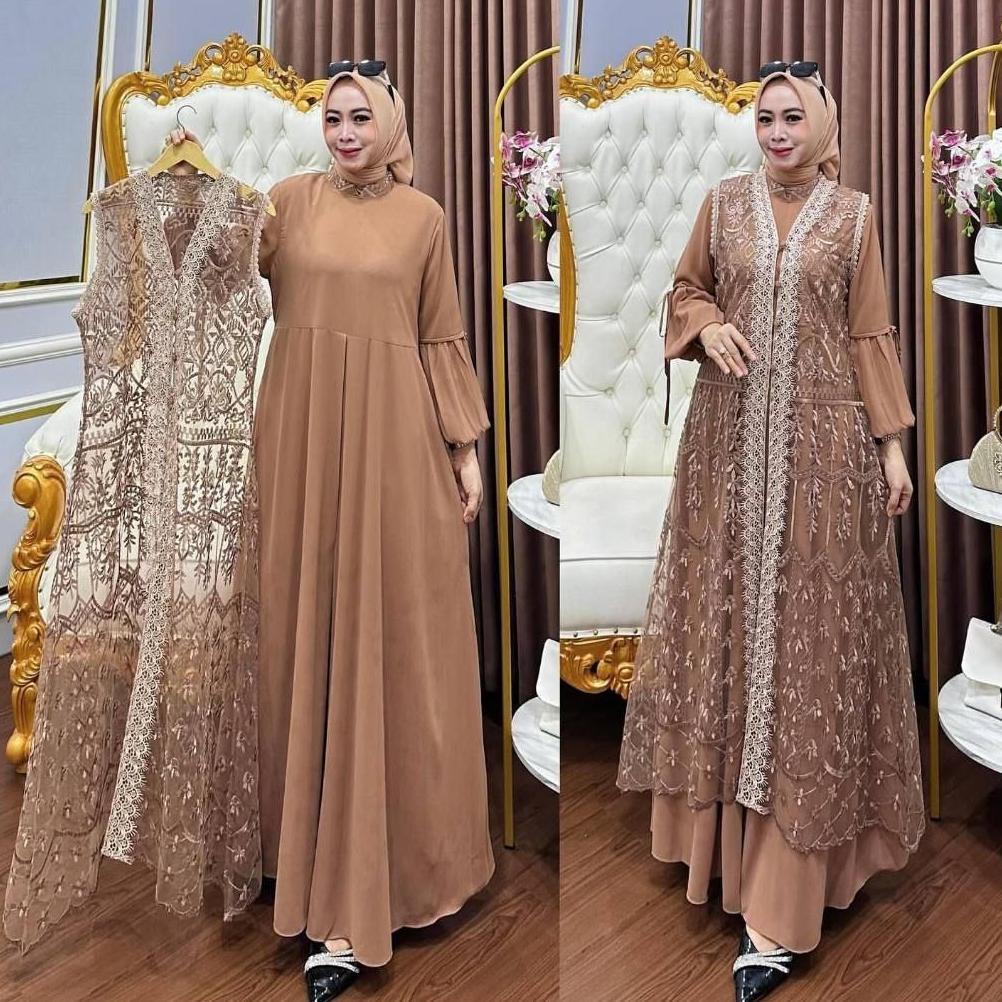 Jh85 Naura Dress Wanita Terbaru Lebaran Gamis Mewah Simpel Elegan Pesta Kondangan Gamis Brukat Mix R