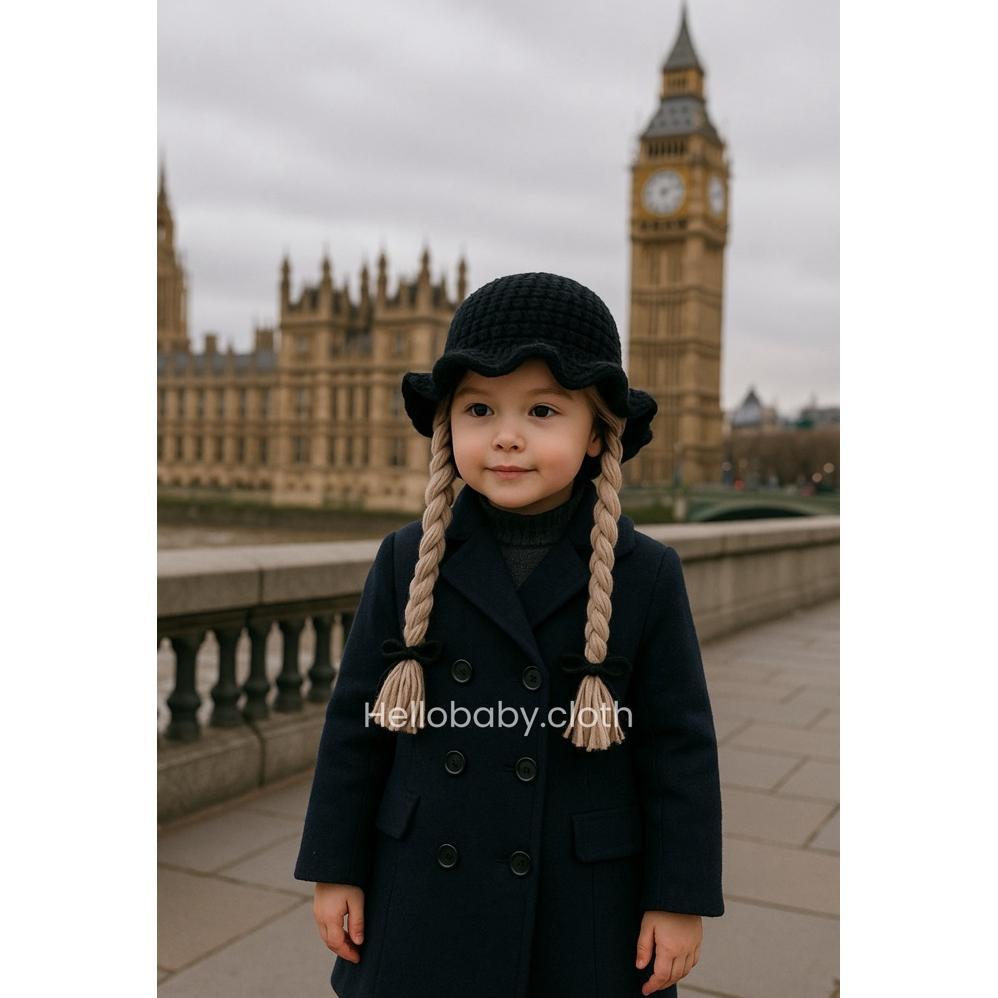 Topi Rajut Anak warna HITAM/Topi Bayi Rambut Palsu WARNA HITAM