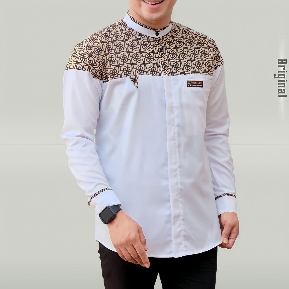 NOVELLEA BAJU KEMEJA KOKO PRIA LENGAN PANJANG KOMBINASI BATIK KLASIK MOTIF BIMA BAHAN KATUN TOYOBO O