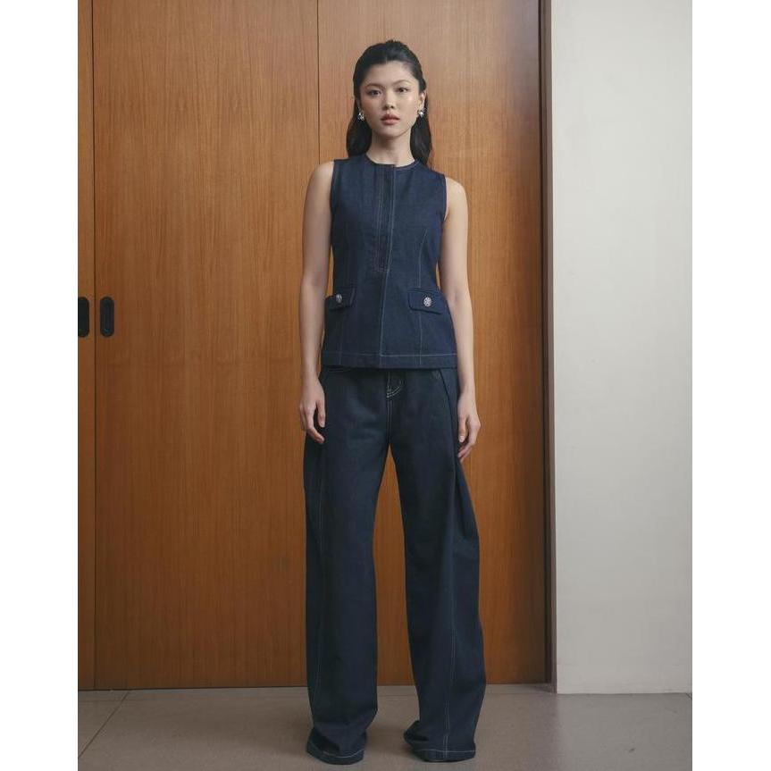 ANAIN - Erdem Sleeveless Buttoned Denim Top terlaris