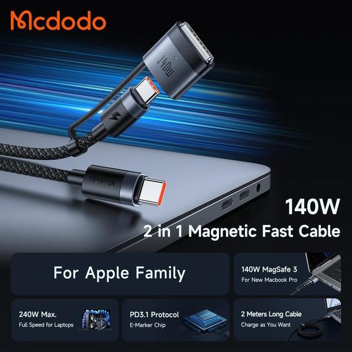 Mcdodo Kabel 2In1 Type C + Magsafe 3 For Macbook Fast Charging 140W - 240W Big Sale