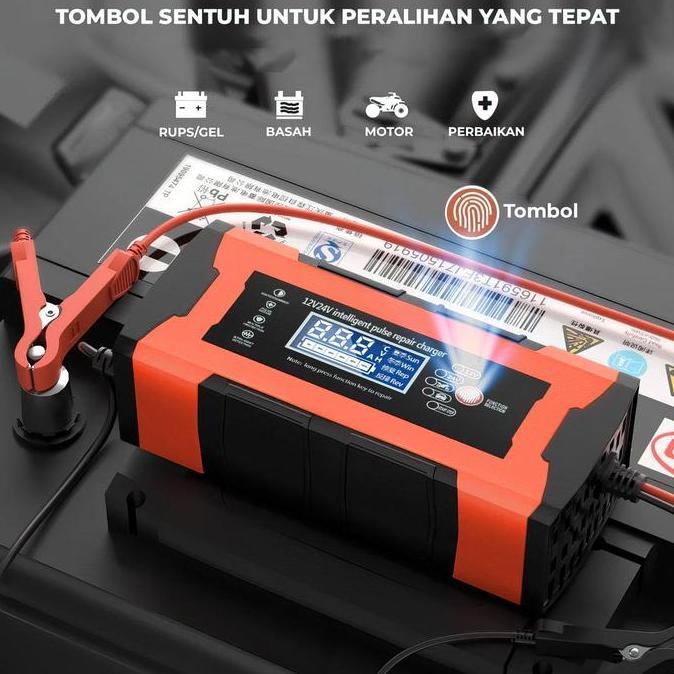 Charger Aki Otomatis 12V-24V 10A Charger Aki Portable Lcd Indikator Cas Aki - 12V24V-10A