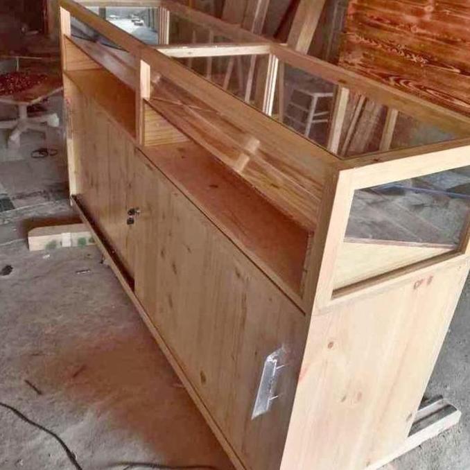 Terlaris Etalase Roti Minimalis/Etalase Kaca Rangka Kayu Jati Belanda