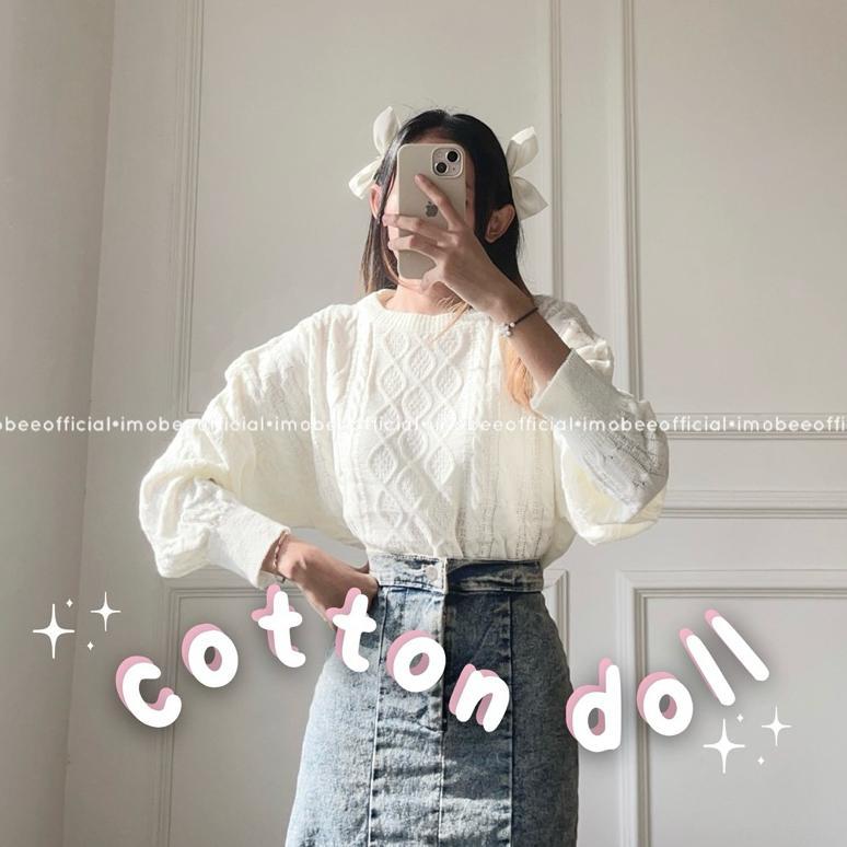 Termurah / Hot Sale Imobeeofficial | Cotton Doll Cable Knit Atasan Rajut Sweater Wanita Knit Crop Ca