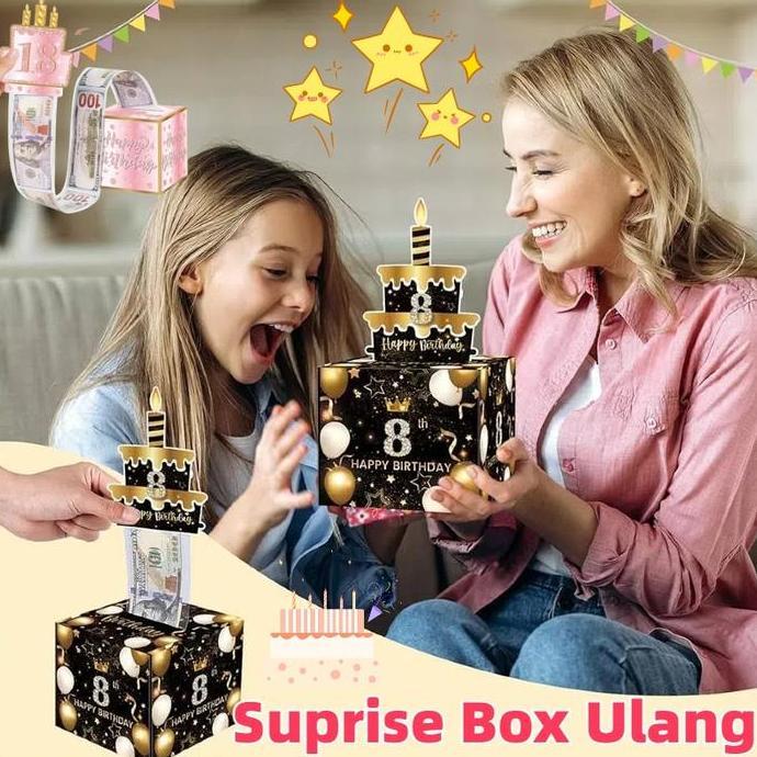 NALPABHI Surprise Money Box Kotak Untuk Kue Tarik Uang Tarik Uang Full Set Hadiah Ulang Tahun Cewek 