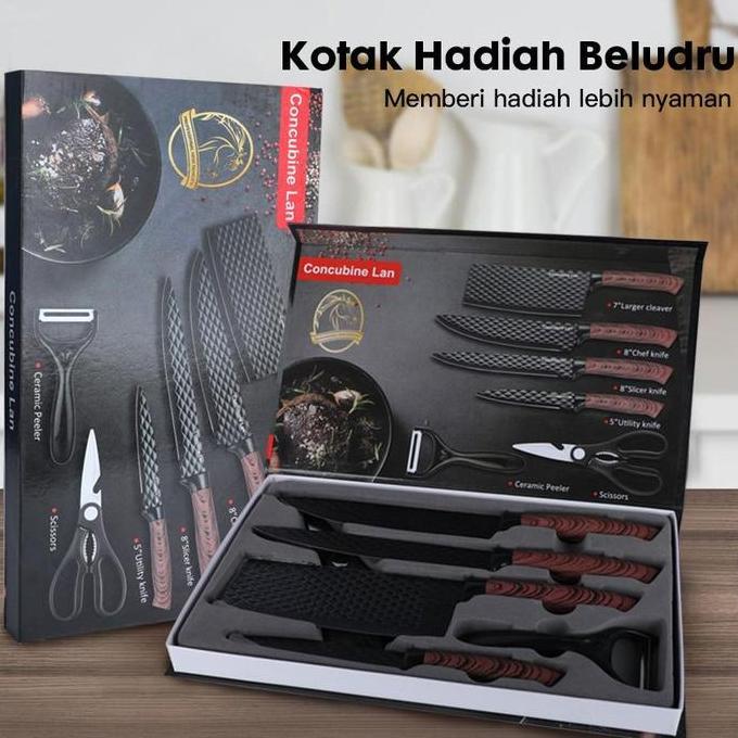 Bilikot Pisau  Baja  Dapur Hitam Set 6in1 High Quality Stainless Steel Multifungsi Alat Koki Knife P
