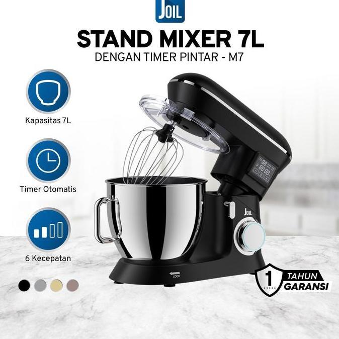 Joil Stand Mixer 7 Liter dengan Timer Off 6 Speed Mangkuk Stainless Steel Lengkap dengan 3 Alat Peng