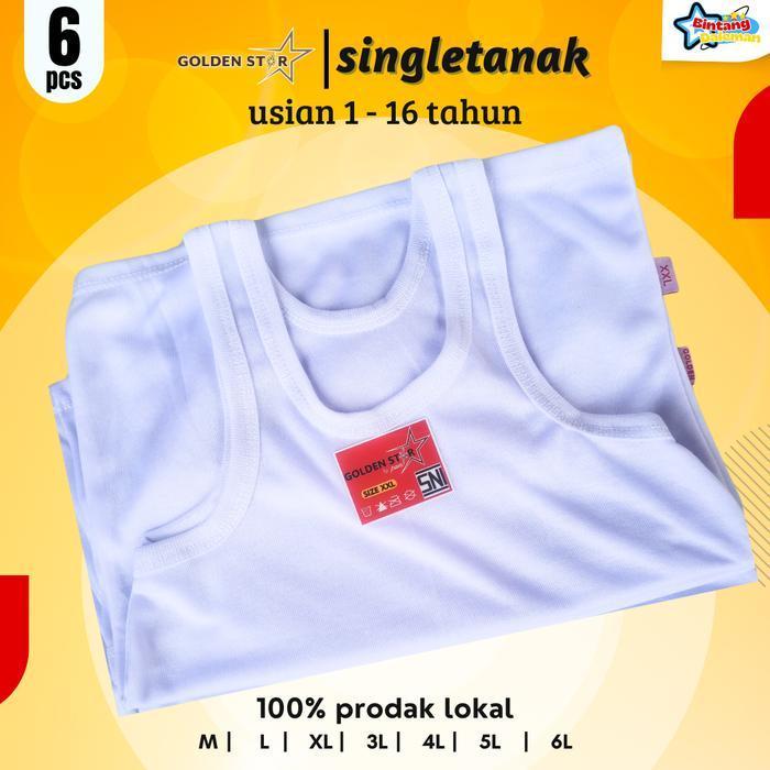 Bisa Cod - 12 Pcs Kaos Dalam Anak Katun Golden Star Anak-Anak Remaja Fashion Singlet Kaos Dalam Anak
