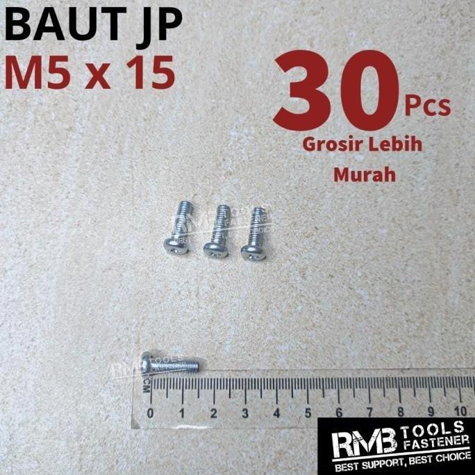 Baut JP M5x15 Panjang 1.5cm Putih Galvanis M5 / Sekrup Skrup JP M5 ready