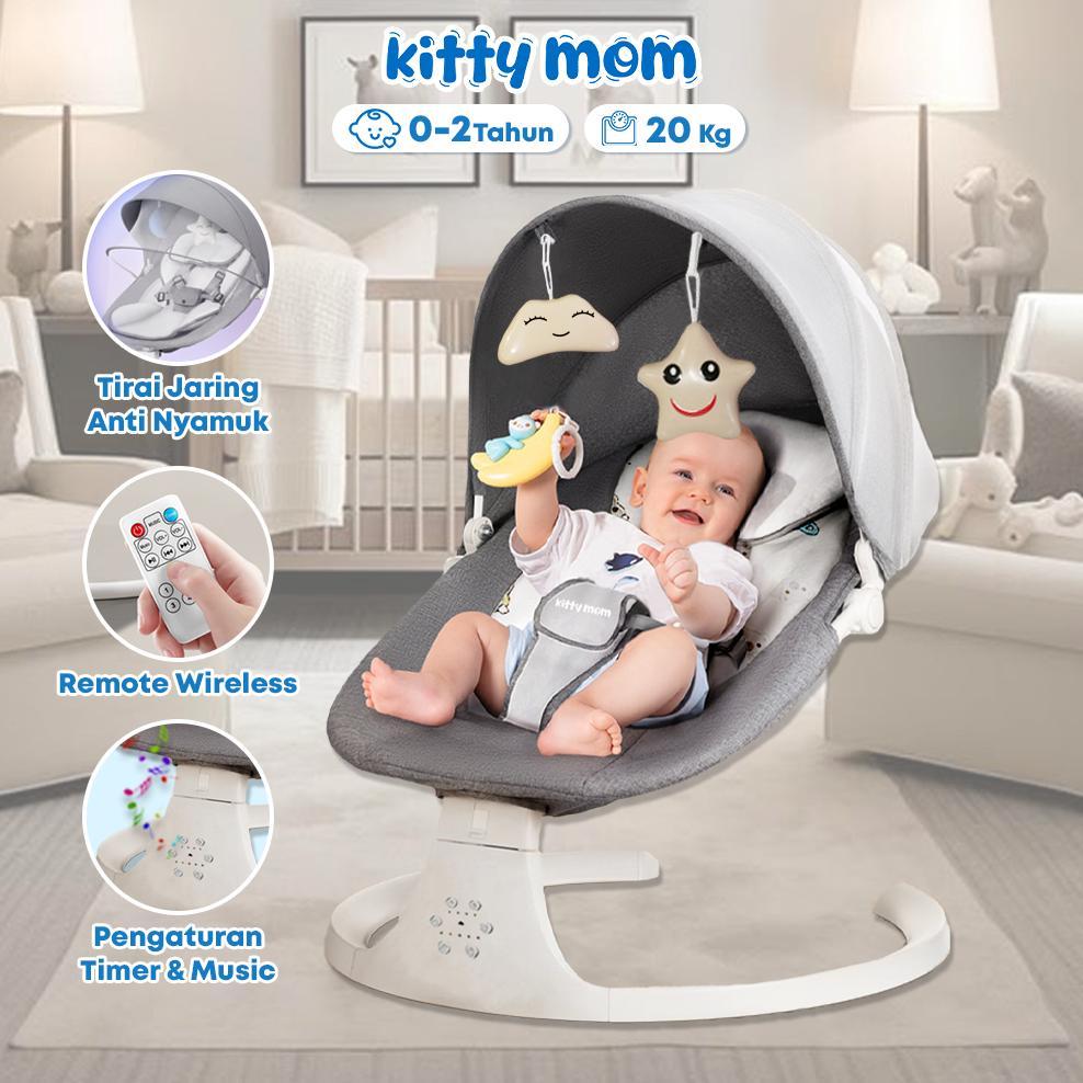 Kitty Mom - Kursi Goyang Ayunan Bayi Lipat Murah Kursi Goyang Portable dengan Remote Wireless & Musi